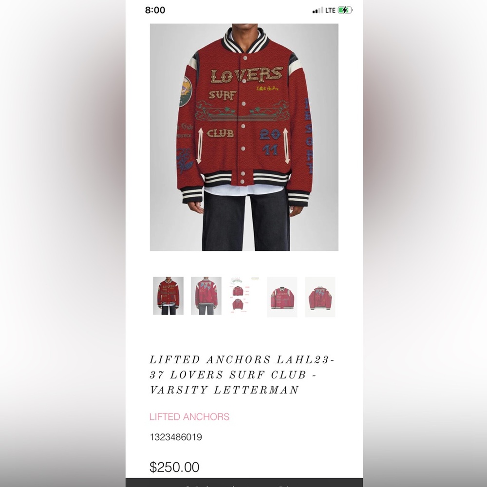 Lifted Anchor Red Varsity Letterman Jacket size large